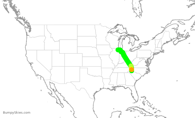 Turbulence forecast map for SKW4651, AVL to ORD