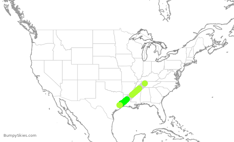 Turbulence forecast map for SKW4651, BNA to IAH