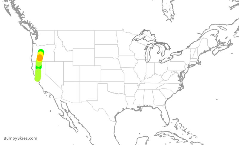 Turbulence forecast map for SKW4652, SFO to RDM