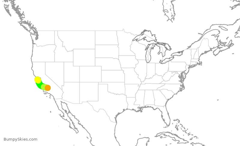 Turbulence forecast map for SKW4653, BFL to SFO