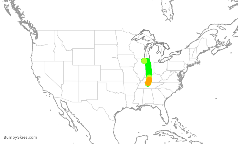 Turbulence forecast map for SKW4653, BNA to ORD