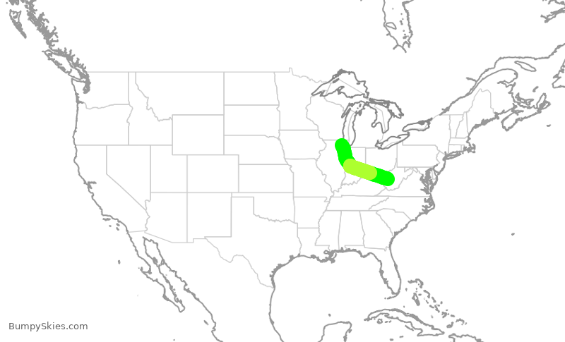 Turbulence forecast map for SKW4653, ORD to CRW
