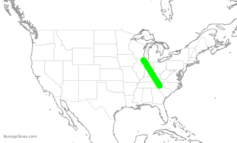 Turbulence forecast map for SKW4656, AVL to ORD