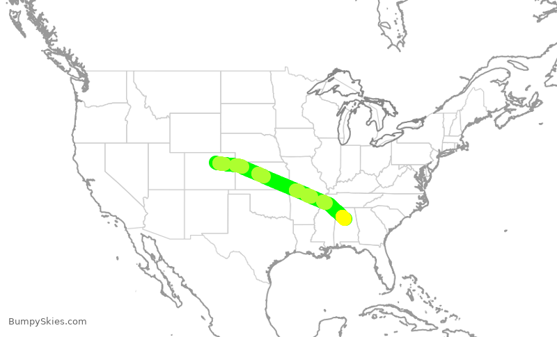 Turbulence forecast map for SKW4659, DEN to BHM