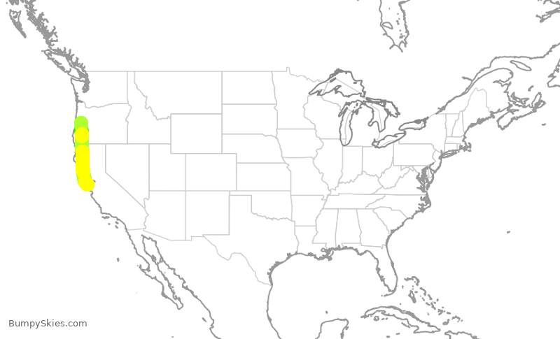 Turbulence forecast map for SKW4662, EUG to SFO