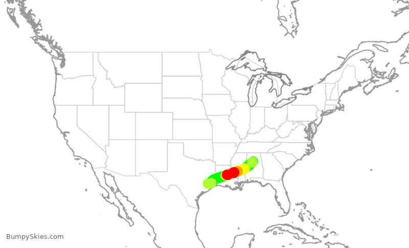 Turbulence forecast map for SKW4667, BHM to IAH