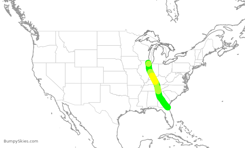 Turbulence forecast map for SKW4672, ORD to JAX