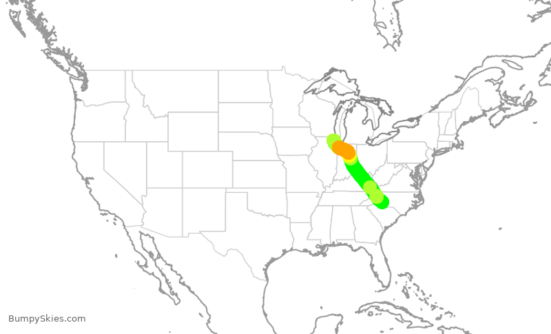 Turbulence forecast map for SKW4680, CLT to ORD