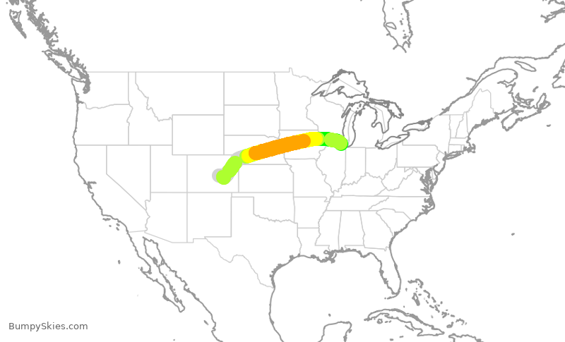 Turbulence forecast map for SKW4680, COS to ORD