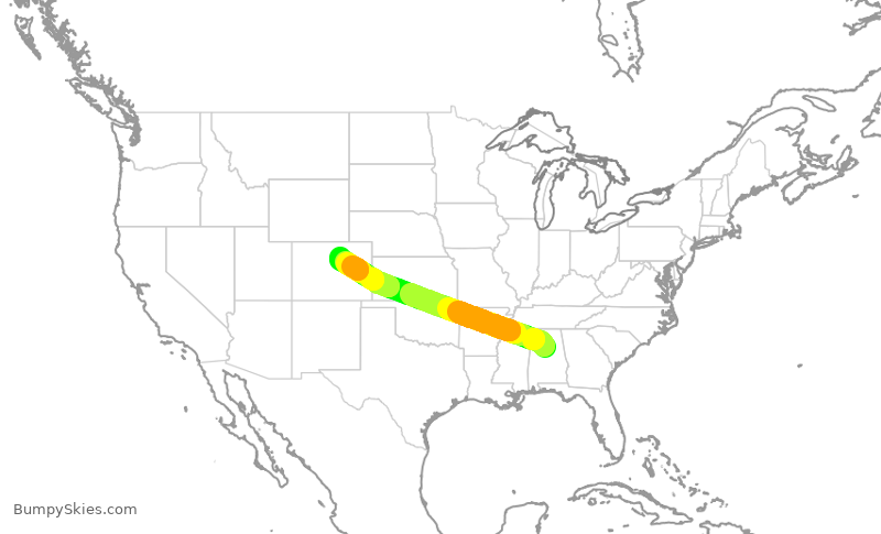 Turbulence forecast map for SKW4690, BHM to DEN