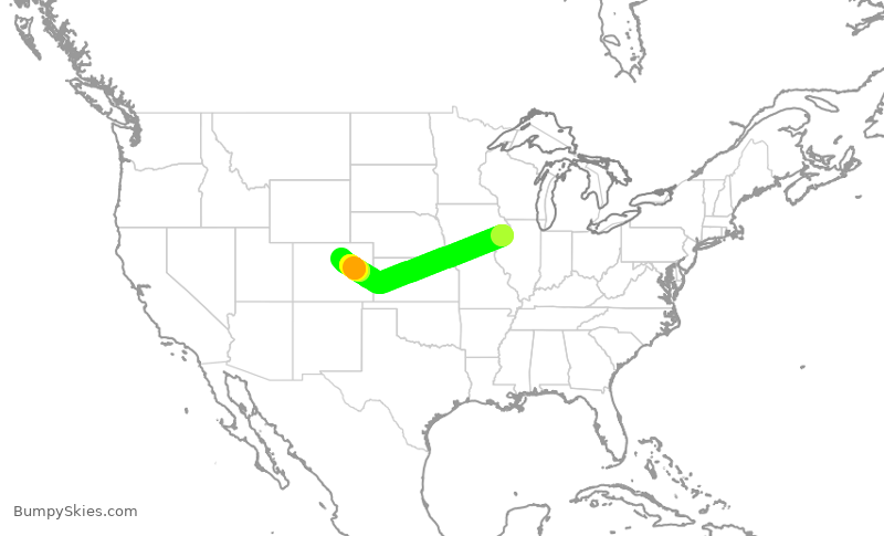 Turbulence forecast map for SKW4692, MLI to DEN