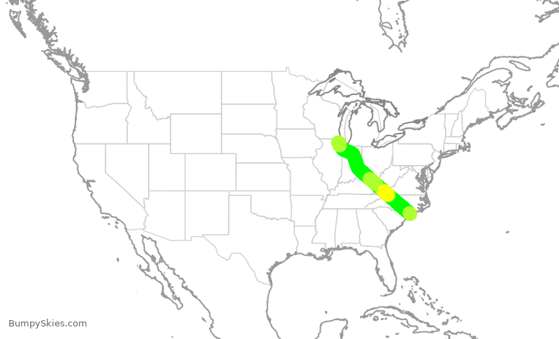 Turbulence forecast map for SKW4699, ILM to ORD