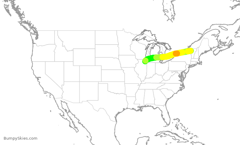 Turbulence forecast map for SKW4707, BTV to ORD