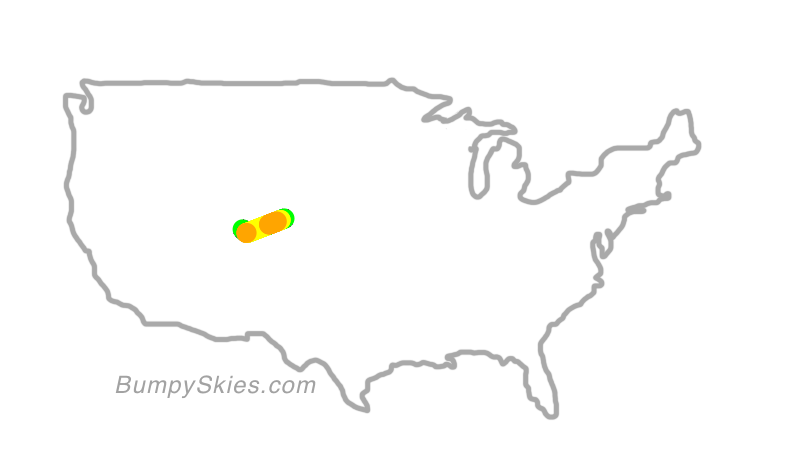 Map of continental US with illustrated flight path and turbulence forecast (described in text below)