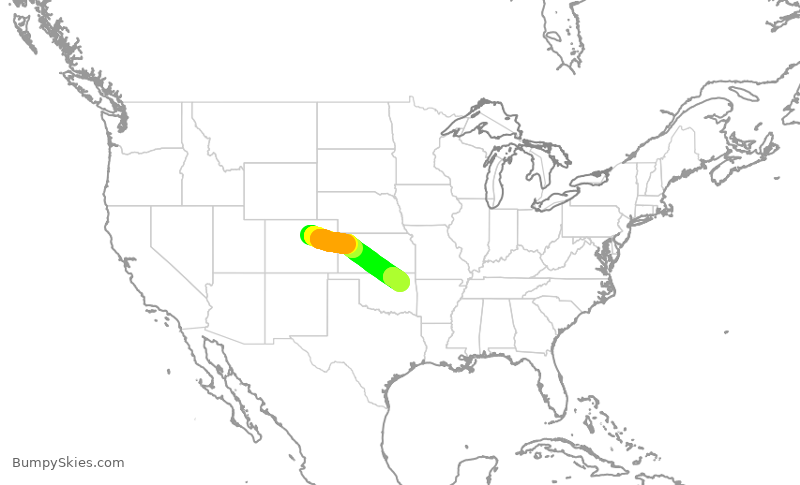 Turbulence forecast map for SKW4712, DEN to TUL