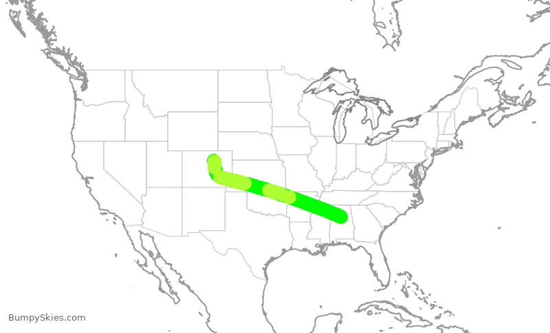Turbulence forecast map for SKW4715, DEN to BHM