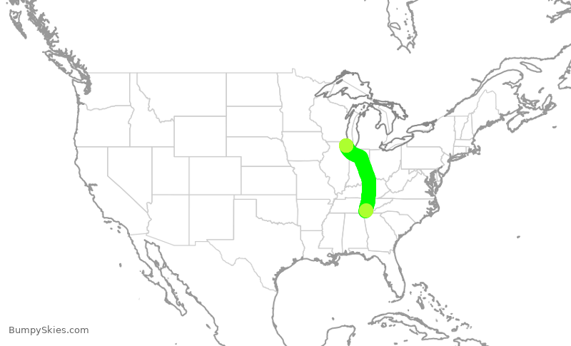 Turbulence forecast map for SKW4742, CHA to ORD
