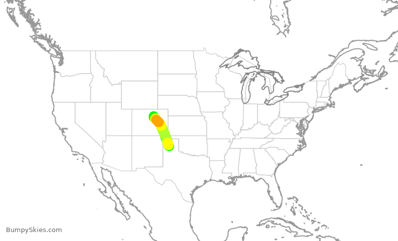 Turbulence forecast map for SKW4743, AMA to DEN