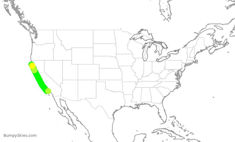 Turbulence forecast map for SKW4745, LAX to ACV
