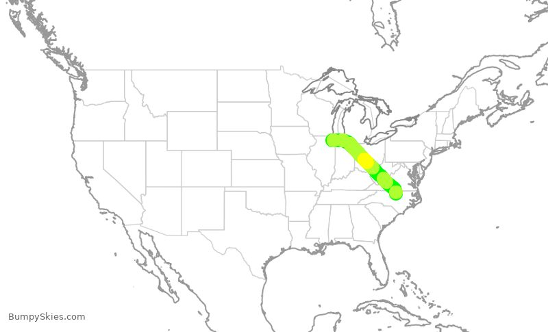 Turbulence forecast map for SKW4746, ORD to RDU