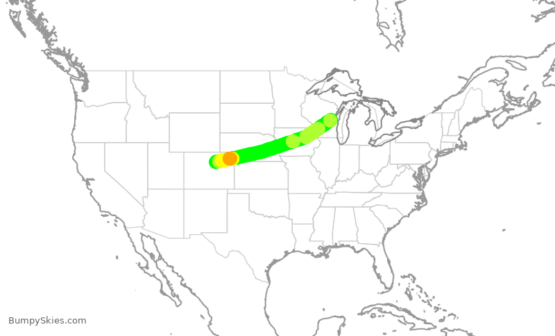 Turbulence forecast map for SKW4760, DEN to ATW