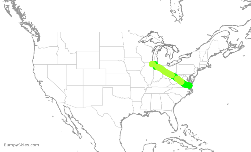 Turbulence forecast map for SKW4760, ORF to ORD