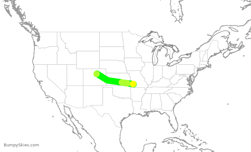 Turbulence forecast map for SKW4770, SGF to DEN