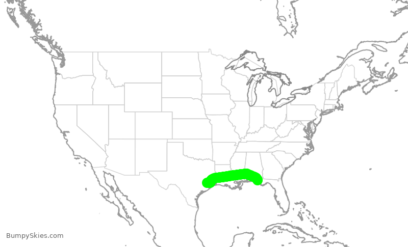 Turbulence forecast map for SKW4771, ECP to IAH