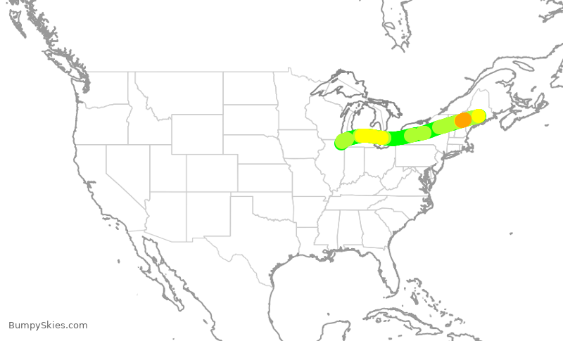 Turbulence forecast map for SKW4777, BGR to ORD