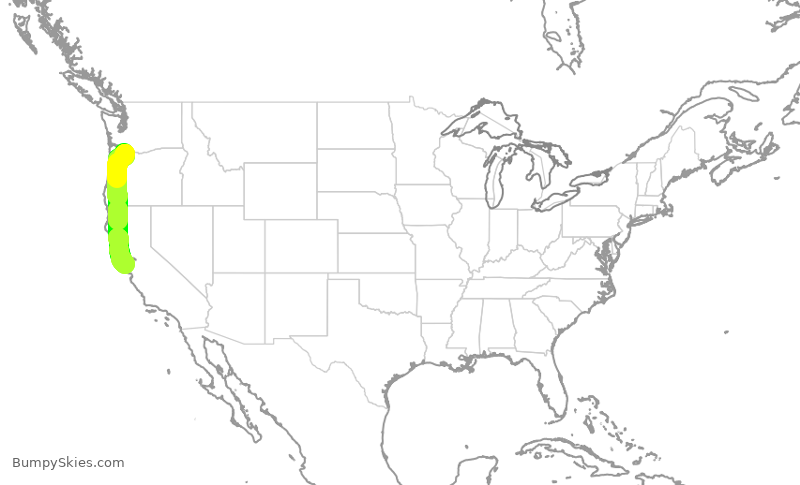Turbulence forecast map for SKW4782, PDX to SFO