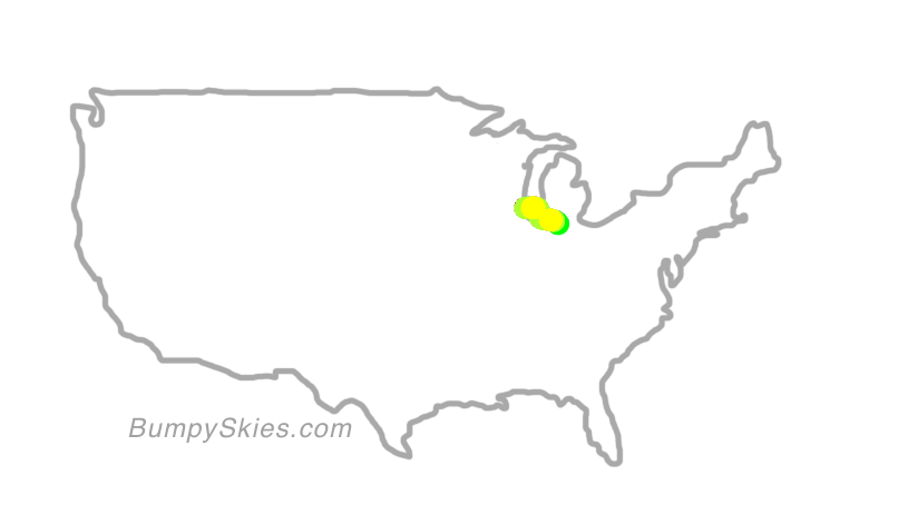 Map of continental US with illustrated flight path and turbulence forecast (described in text below)