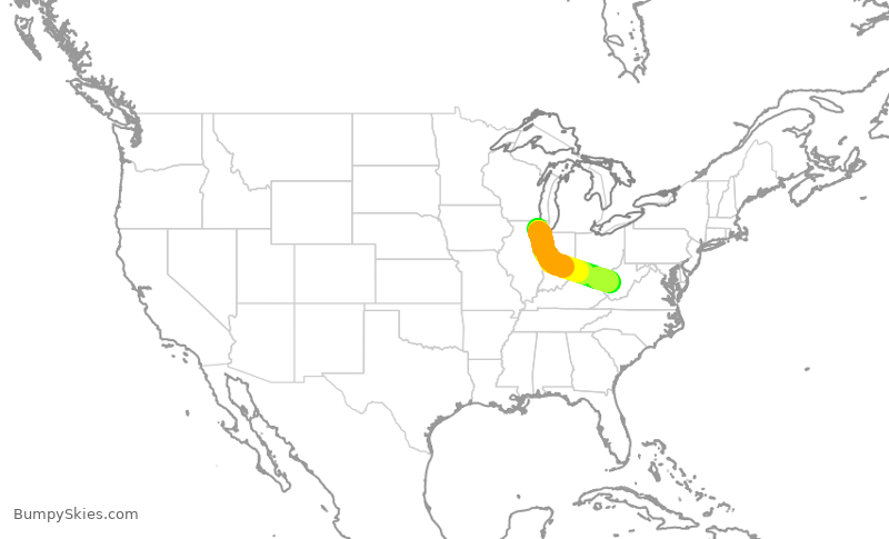 Turbulence forecast map for SKW4784, ORD to CRW