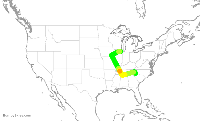 Turbulence forecast map for SKW4794, ORD to GSP