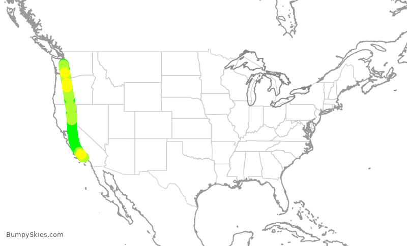 Turbulence forecast map for SKW4796, SEA to LAX