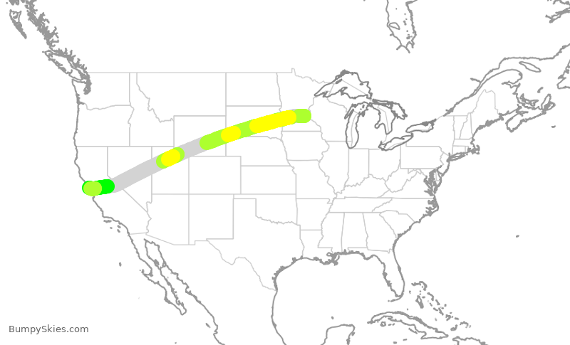 Turbulence forecast map for SKW4801, MSP to SFO