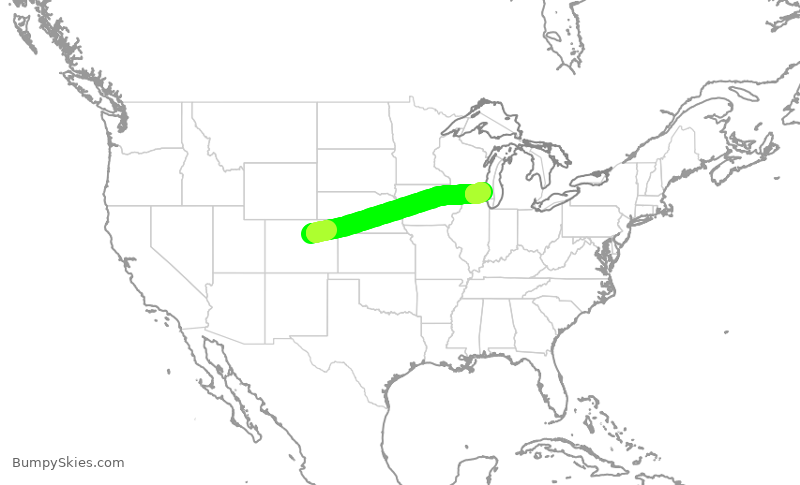 Turbulence forecast map for SKW4802, DEN to MKE