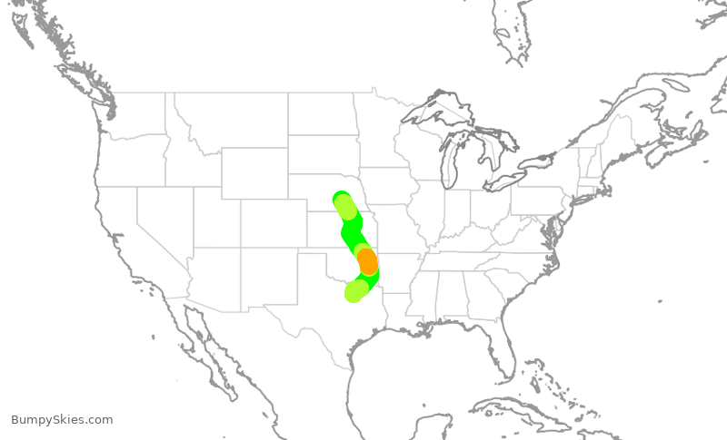 Turbulence forecast map for SKW4821, GRI to DFW