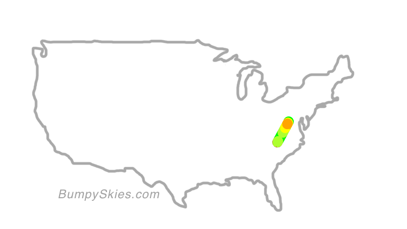 Map of continental US with illustrated flight path and turbulence forecast (described in text below)