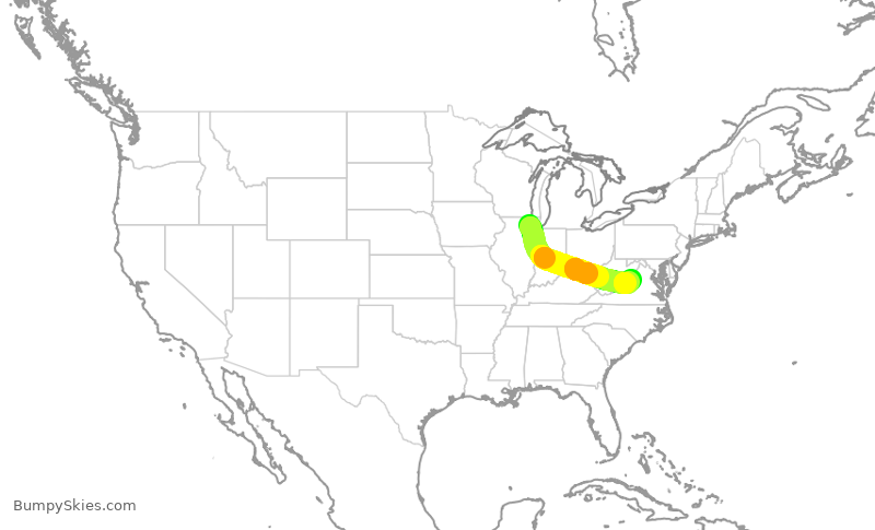 Turbulence forecast map for SKW4832, ORD to SHD