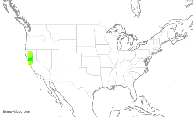 Turbulence forecast map for SKW485, SFO to RDD
