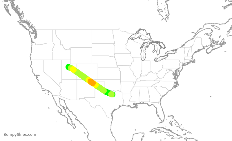 Turbulence forecast map for SKW4886, DFW to PVU