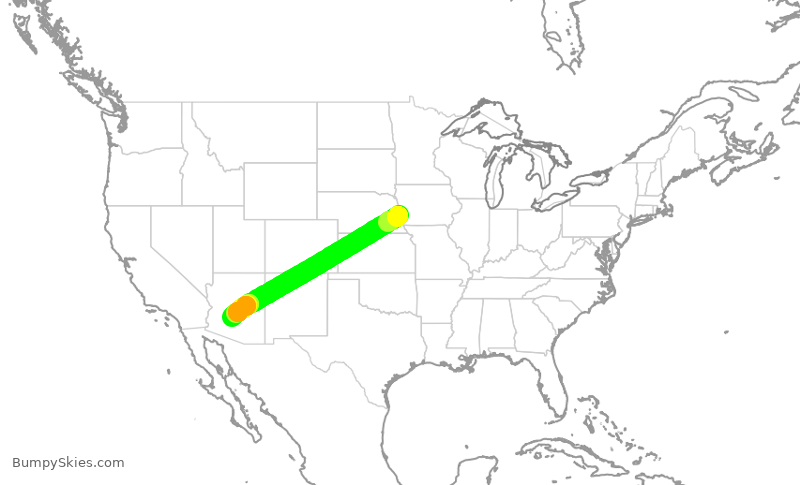 Turbulence forecast map for SKW4893, OMA to PHX