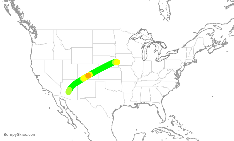 Turbulence forecast map for SKW4893, PHX to OMA