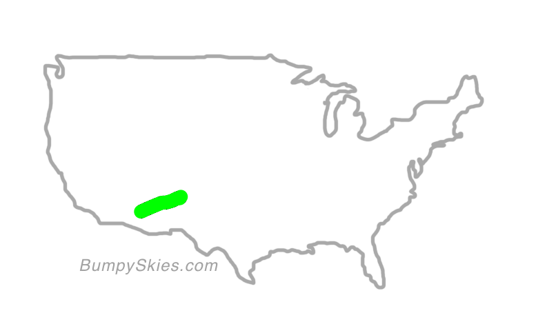 Map of continental US with illustrated flight path and turbulence forecast (described in text below)