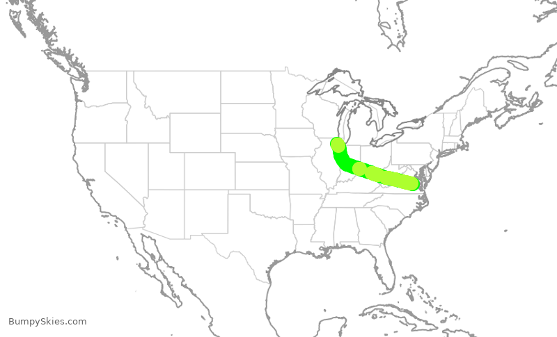 Turbulence forecast map for SKW4900, ORD to RIC