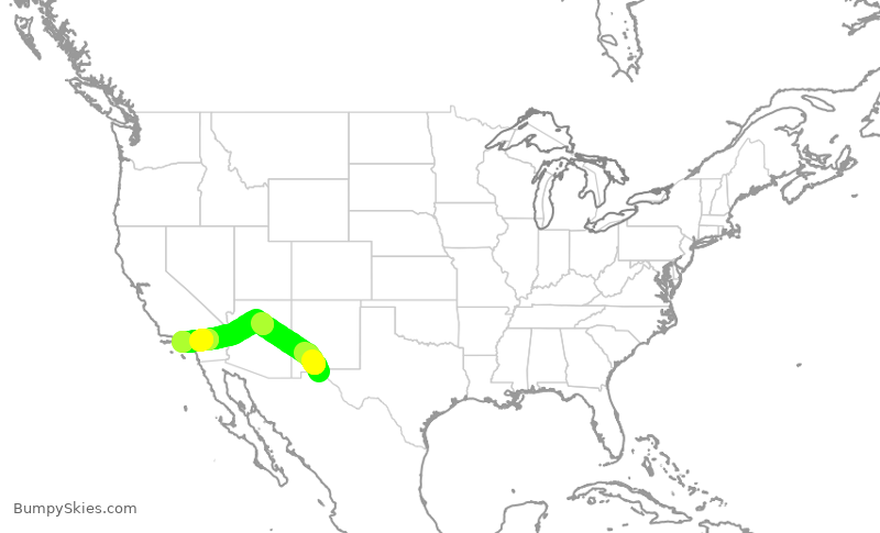 Turbulence forecast map for SKW4910, ELP to LAX