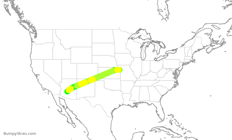 Turbulence forecast map for SKW4914, MCI to PHX