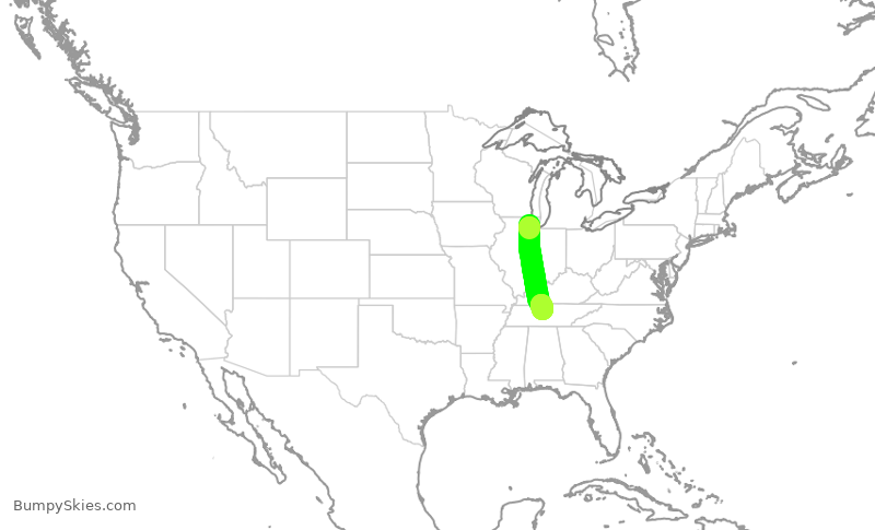 Turbulence forecast map for SKW4917, ORD to BNA