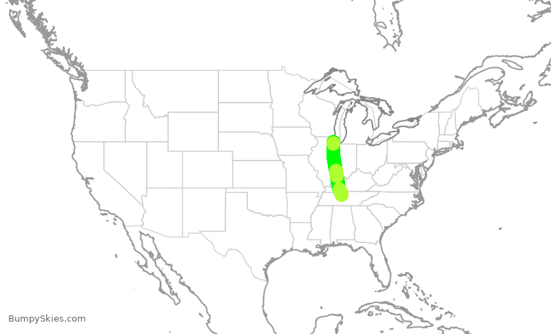 Turbulence forecast map for SKW4918, ORD to BNA