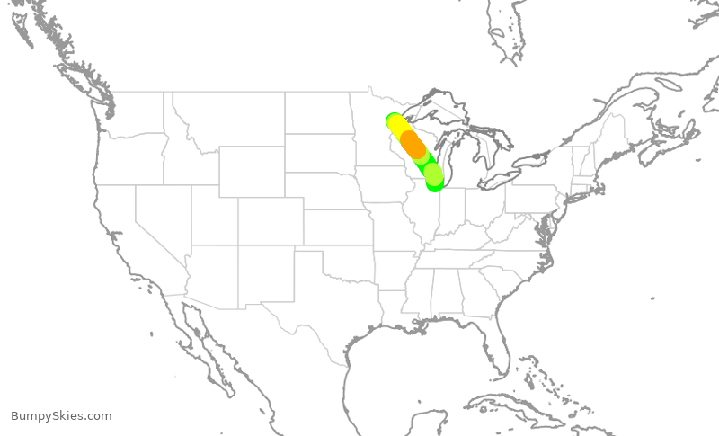 Turbulence forecast map for SKW491, ORD to DLH